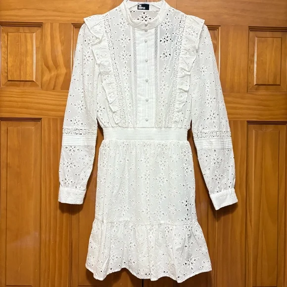 The Kooples White Eyelet Ruffled Long Sleeve Dress Size US 2 NWT